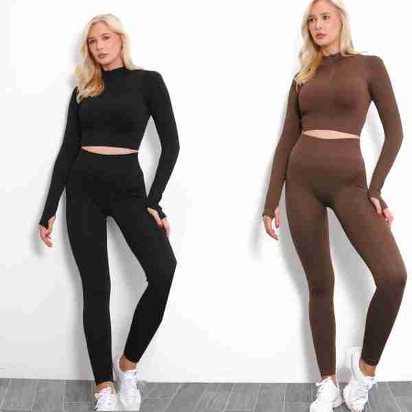 Sculpting Ribbed Half Zip Top And Leggings Co-Ord