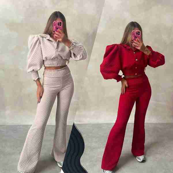 QUILTED GOLD BUTTON SHIRT CO-ORD SET
