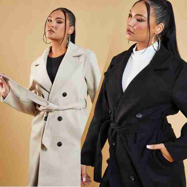 Women's Lapel Waist Tie Thermal Coat