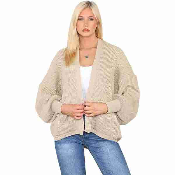 Womens Short Balloon Sleeve Cardigans Casual Plain