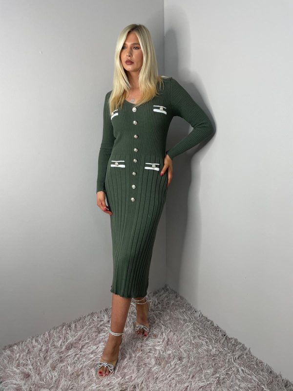 RIBBED FLARED DRESS WITH GOLD BUTTONS - Image 14