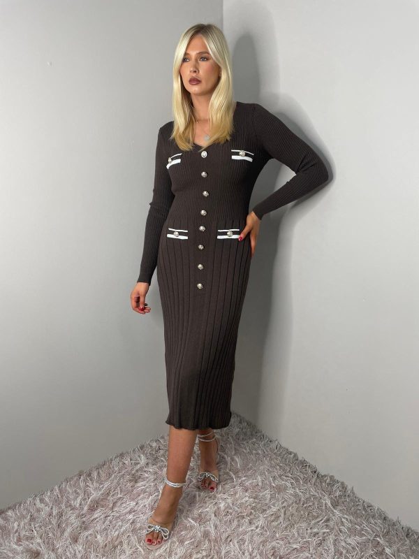RIBBED FLARED DRESS WITH GOLD BUTTONS - Image 5