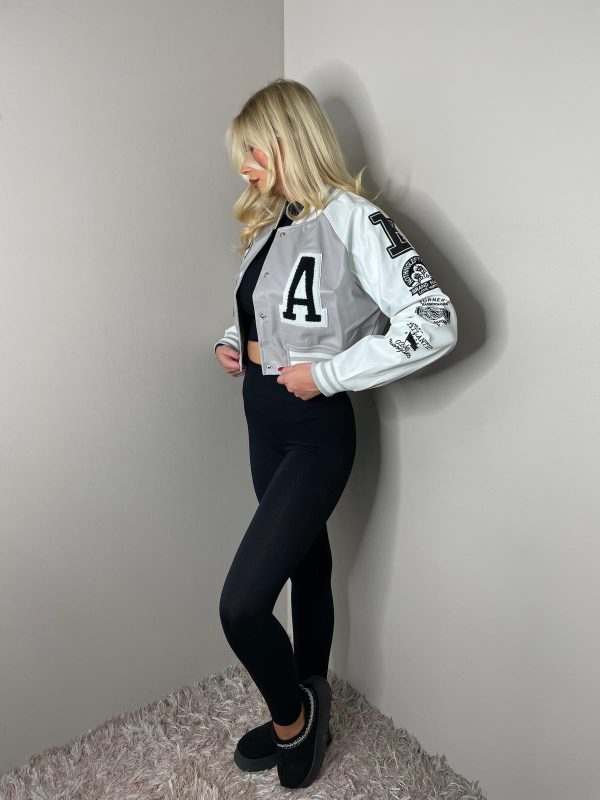 LA FAUX LEATHER CROPPED CONTRAST VARSITY BOMBER JACKET - Image 9