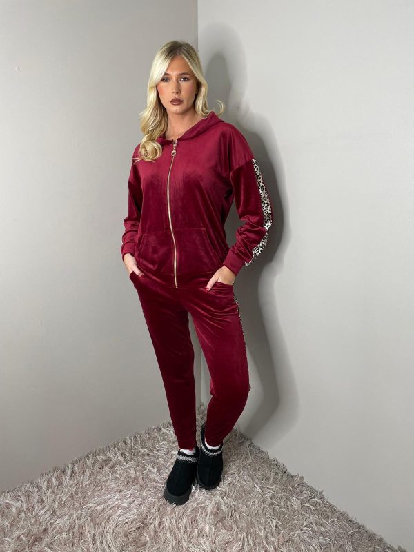 LEOPARD PRINT SIDE STRIPE VELOUR TRACKSUIT
