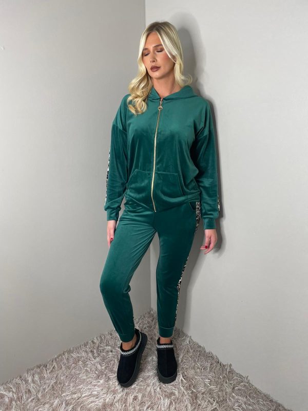 LEOPARD PRINT SIDE STRIPE VELOUR TRACKSUIT - Image 5