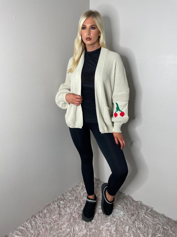 Balloon Sleeve Cardigan Cherry Print Arms Casual Fit